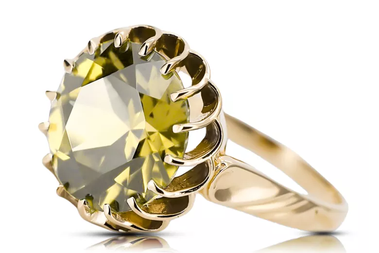 Yellow Peridot 8К Жовте золото Каблучка Вінтаж прикраси vrc035x-yp Art Deco Російський радянський стиль СРСР